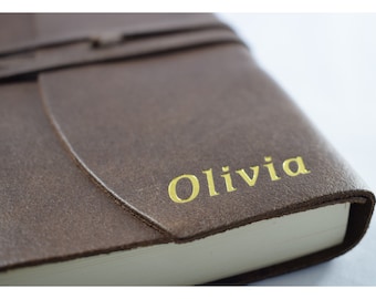 Personalised Embossed Brown Leather Journal, Handmade in Italy, Monogrammed Memoirs Notebook