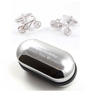 Cycling Bicycle Bike Cufflinks (X2AJ002) & Engraved Gift Box - Novelty Cufflinks, Quirky Cufflinks, Personalised Cufflinks Box