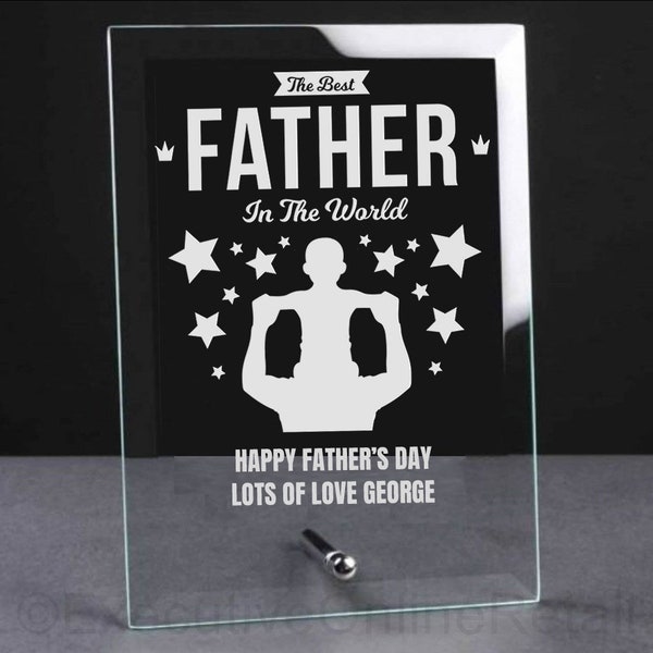 Personalised Engraved Fathers Day Dad Glass Plaque - Dads Birthday Gift, Father's Day Gifts, Hero Dad, Birthday Gifts for Dad