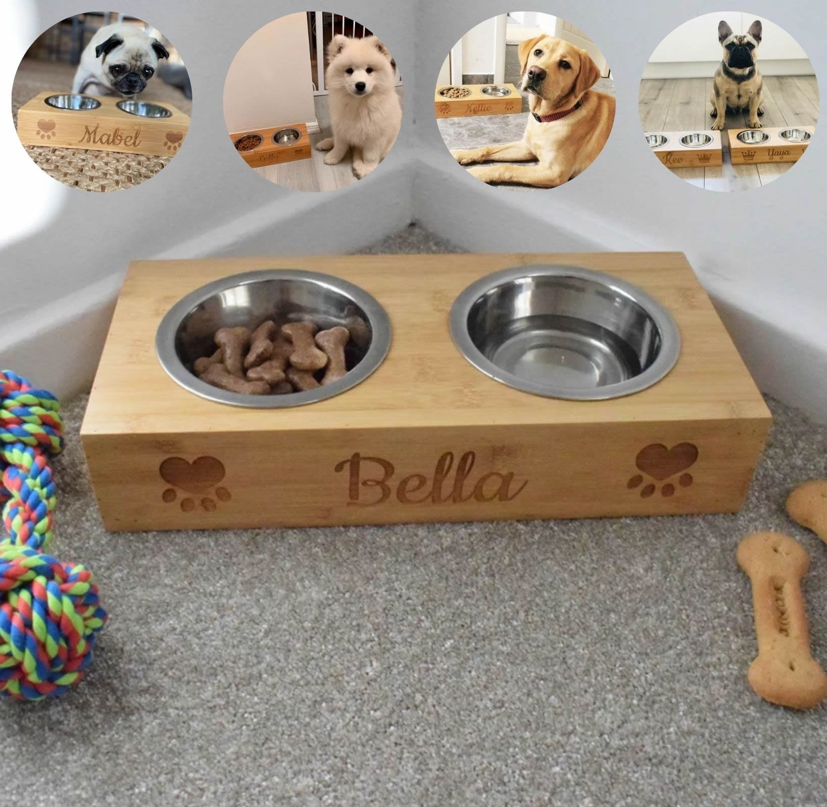 Personalisierte Hundenäpfe, Bambus Holz graviert personalisierte Hundenäpfe, personalisiertes Haustier Geschenk, personalisierte Haustiernäpfe Geschenk