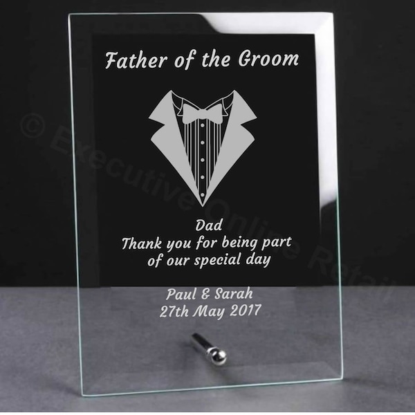 Personalised Engraved Wedding Glass Plaque - Father of the Groom Gift, Wedding Party Gifts, Glass Wedding Gifts, Father of the Groom Gifts