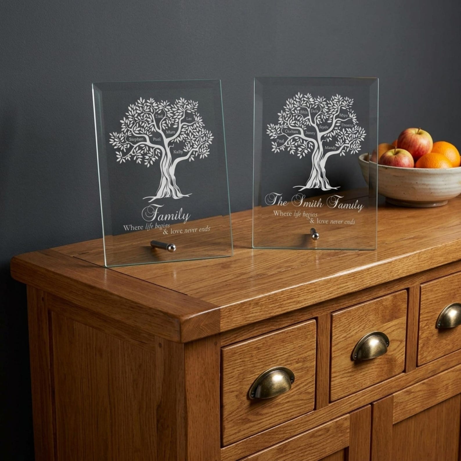 Custom Family Tree Plaque, Personalised Engraved Jade Glass Keepsake ...