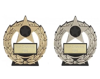 Cheap Trophy Budget Metallic Plaque Awards  - Gold, Silver & Bronze Dance, Football, Acheivement Award