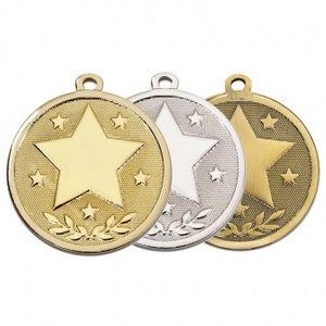 Engraved Medals Award Complete with Medal Ribbon - 1st, 2nd, 3rd Place Personalized Star Medals Achievement Trophy