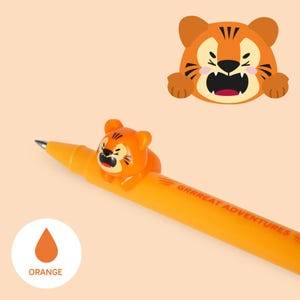 Bolígrafo de gel Legami Lovely Friends con diseño de tigre naranja, bolígrafo tigre, bolígrafo tigre bonito, papelería infantil, bolígrafo tigre, bolígrafo Legami con diseño de tigre, bolígrafo de tinta naranja