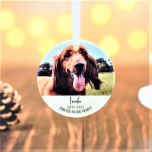 Dog Memorial Bauble, Personalised Photo Ornament Christmas Tree Decoration, Ceramic Printed Bauble, Pet Memorial Bauble