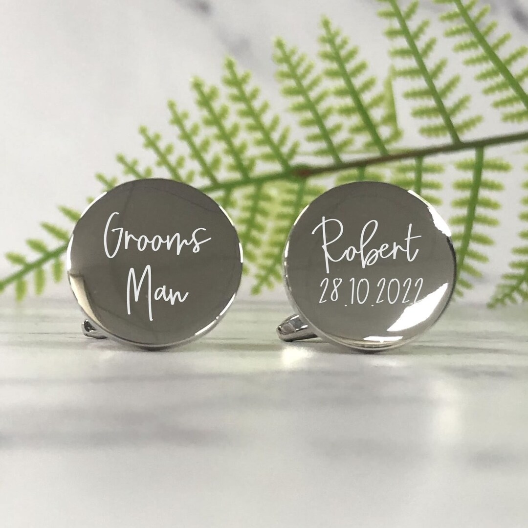 Mens Personalised Grooms Man Wedding Day Custom Engraved ROUND