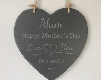 Personalised Slate Heart Hanging Sign I Love You Gift for Mums, Dads, Nan's, Family, Mother's Day, Valentine's, Birthday, Keepsake Gift