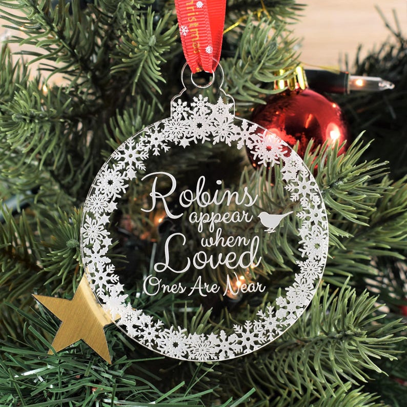 Personalised, Engraved Christmas Tree Bauble Robins Appear When Loved Ones Are Near, Christmas Decorations, Memorial Baubles, Xmas Baubles image 1