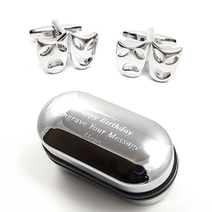 Comedy and Tragedy Theatre Masks Cufflinks & Engraved Gift Box (X2PSN157) - Novelty Cufflinks, Quirky Cufflinks, Personalised Cufflinks Box