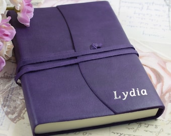 Personalised Embossed Medium Purple Genuine Leather Journal Handmade in Italy - Personalized Monogrammed Memoirs Journal Notebook