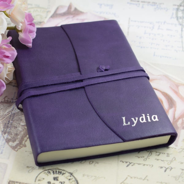 Personalised Embossed Medium Purple Genuine Leather Journal Handmade in Italy - Personalized Monogrammed Memoirs Journal Notebook