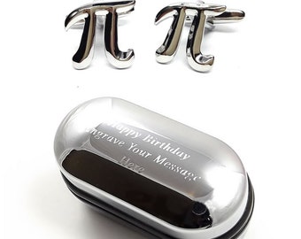 Pi Sign Mathematics Mathematician Engineers Science Cufflinks & Engraved Gift Box (X2NYU014) - Novelty Cufflinks, Personalised Cufflinks Box