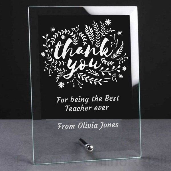 Personalised Teacher Thank You Gift Glass Plaque - End of Term School Leavers Gift, Teachers Gift, School Teacher Presents