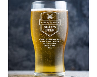 Personalised Pint Glasses, Custom Beer Glass, Engraved Pint Glass, Beer Glasses, Personalised Beer Glass, Beer Gift, Birthday Gift