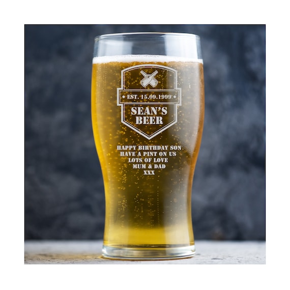 Personalised 1 Pint Lager Beer Glass Engraved Thank You Gifts With Any Message 