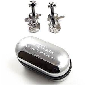 Music Musical Instrument Violin Cufflinks & Engraved Gift Box (X2PSN002) - Novelty Cufflinks, Quirky Cufflinks, Personalised Cufflinks Box