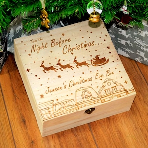 Luxury Christmas Eve Box Personalised - Engraved Wooden Christmas Eve Boxes for Children - The Night Before Christmas