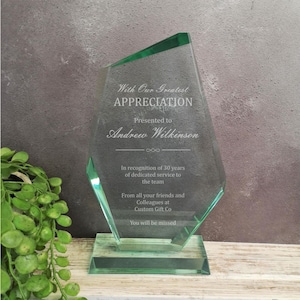 Personalised Crystal Employee Award, Retirement Appreciation, For Manager, Staff, Retirement Award - Laser Engraving, Thank You 3 Sizes