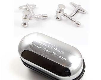 Novelty Law Cufflinks, Judges Gavel Cufflinks & Engraved Gift Box (X2N135) - Novelty Cufflinks, Quirky Cufflinks, Personalised Cufflinks Box