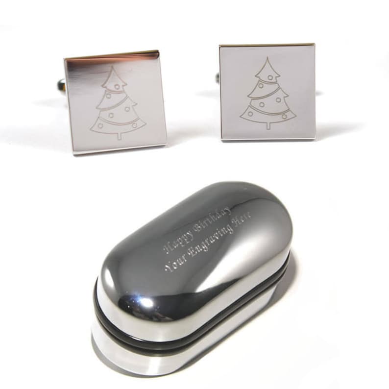 Festive Engraved Christmas Tree Cufflinks /& Engraved Gift Box Novelty Cufflinks Personalised Boxes Christmas - Xmas Cufflinks X2BOE007