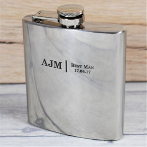 Personalised Laser-Engraved Wedding Hip Flasks, Best Man, Groom, Usher Wedding Gifts, Silver Hip Flasks Best, Gift Box with Funnel Available image 3