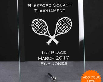 Personalised, Engraved Jade Glass Squash Competition Award - Squash Trophy, Squash Sports Club