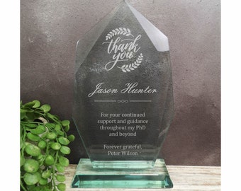 Personalised Crystal Thank You Award, Retirement Appreciation, For Manager, Staff, Retirement Award - Laser Engraved, Employee Award