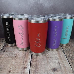 Personalised Engraved Any Initial Double Wall Insulated Thermos Cup 500ml  17.5oz Hot Cold Coffee Tea 6 Colours Available 