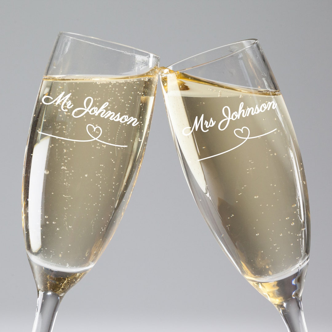 Set of 2 Champagne Flutes Personalised Names Wedding Toasts Etsy
