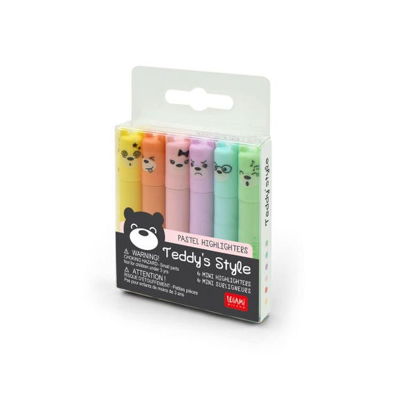 Lot 30 Mini Surligneurs Pastel Mignons Ours – Marqueurs Enfants Adultes Agenda Coloriage