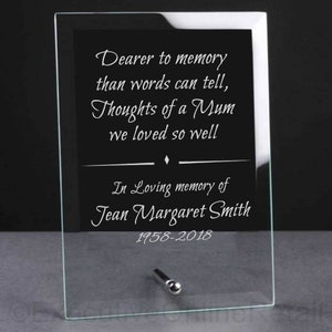 Personalised Engraved Mum Glass Memorial Plaque - Memorial In Loving Memory Remembrance Gift for Mum