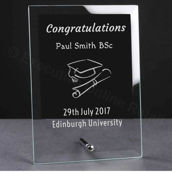 Personalised Graduation Gift Glass Plaque - Engraved Graduation Gifts, University Graduation Gifts, Academic Gifts, Graduation Plaques