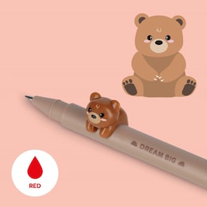 Bolígrafo de gel Legami Lovely Friends con forma de osito de peluche, tinta roja, bolígrafo con forma de osito de peluche, papelería infantil, bolígrafo Legami con forma de oso marrón, bolígrafo de gel con tinta roja, bolígrafos bonitos