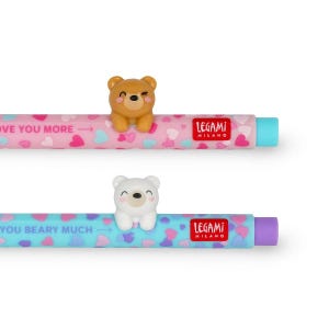 Legami Lovely Friends Beary in Love gelpen set van twee - paarse en roze inkt, Legami-pennen, Lovely Friends, valentijnscadeaus, leuke cadeaus
