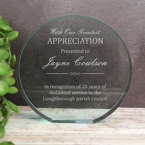 Personalised Glass Employee Award, Retirement Appreciation, For Manager, Staff, Retirement Award with Laser Engraving, Thank You Gift image 2