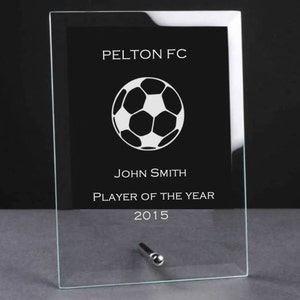 Personalised, Engraved Jade Glass Football Competition Award - Football Sports Club, Football Trophy