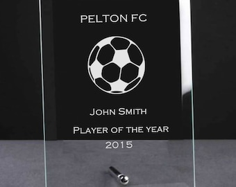 Personalised, Engraved Jade Glass Football Competition Award - Football Sports Club, Football Trophy