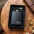 Personalised Engraved Black Hip Flask with Gift Box & Funnel