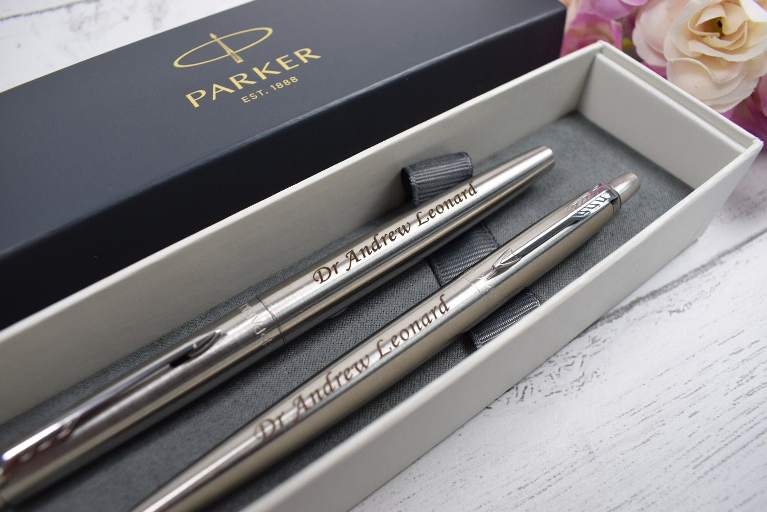 Personalised Pen Set, Engraved Pen, Stainless Steel Parker Jotter Ball Pen  & Fountain Pen Set, Graduation, Wedding Gift, Birthday, Christmas 