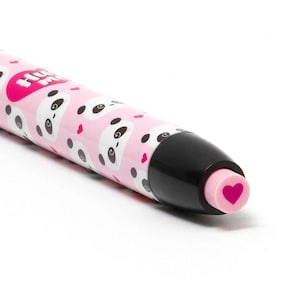 May include: Pink pencil eraser with a heart-shaped eraser tip. The pencil is covered in a pattern of panda faces and pink hearts. The text "Hug Me" is printed on the pencil.