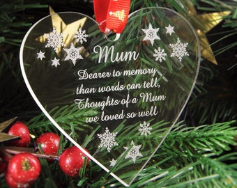 Personalised Christmas Tree Decoration Engraved Bauble Gift - In Memory of Mum Bauble - Mum Remeberance Christmas Tree Decoration