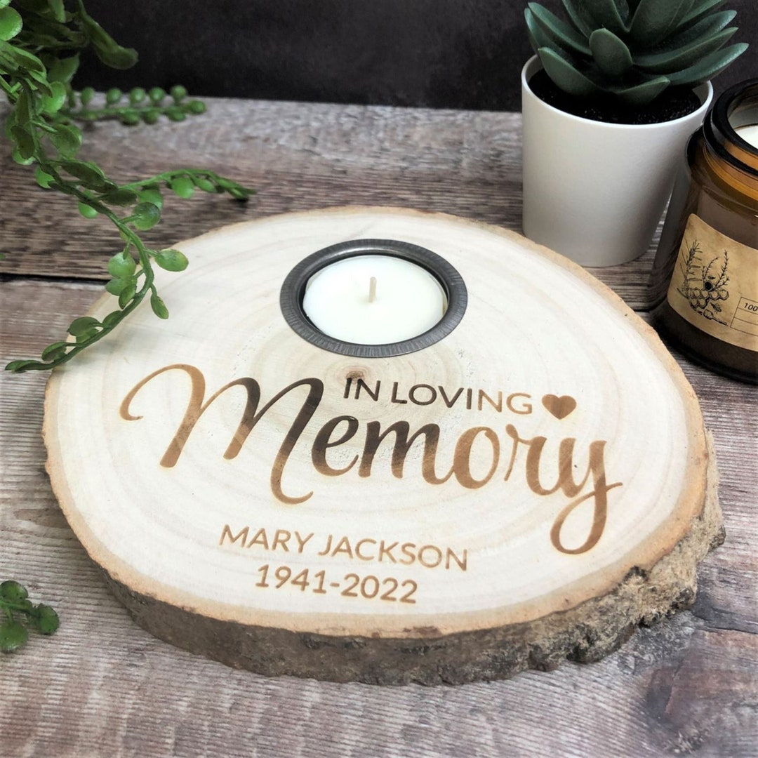 Personalised Log Slice Engraved Tealight Candle Holder in Loving Memory