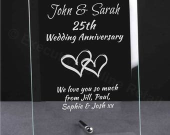 Personalised Engraved Happy Anniversary Glass Plaque Elegant Gift Anni-HA-1 