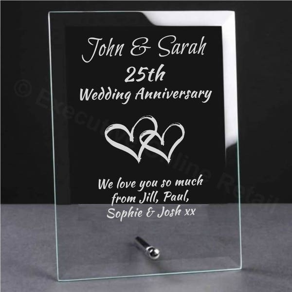 Personalised Engraved Wedding Anniversary Glass Plaque - Wedding Anniversary Gift, Anniversary Plaque, Glass Wedding Anniversary