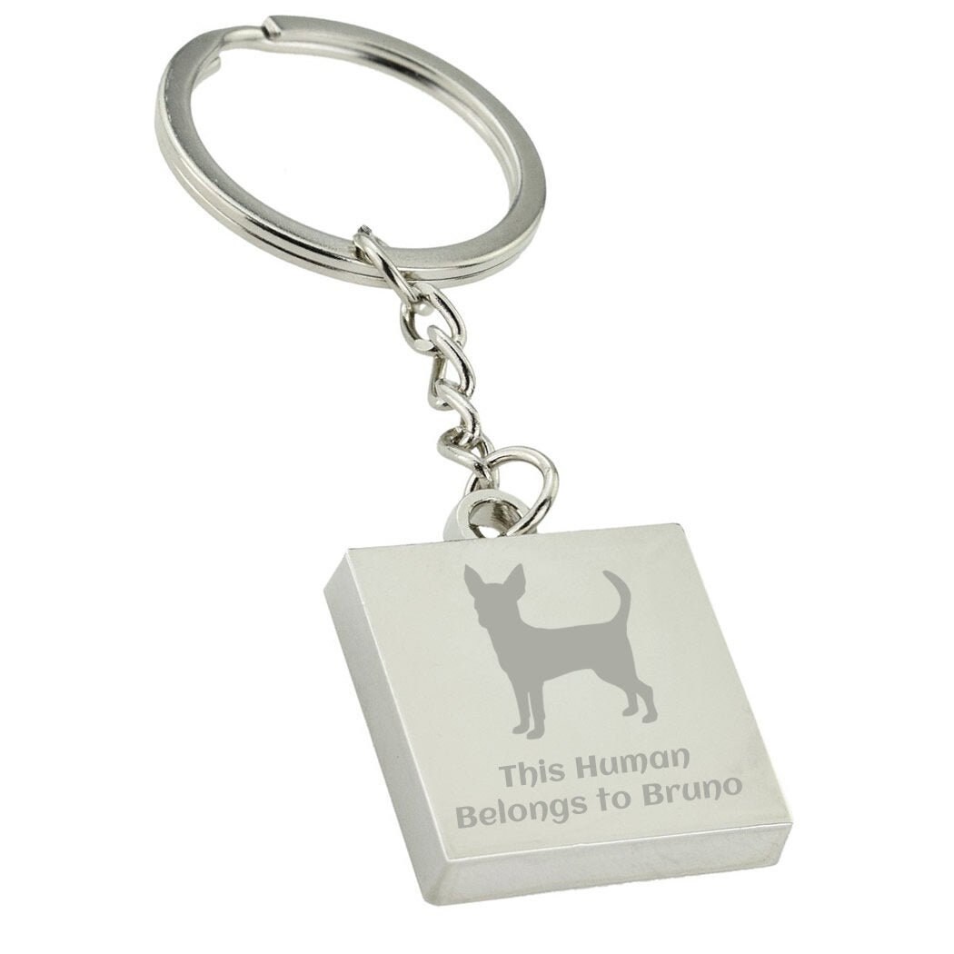 Personalised Engraved Chihuahua Dog Keyring - Silver Square Engraved Keyrings, Dog Gift, Chihuahua Gift, Dog Gift Key Chain Key Fob