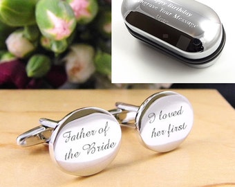 Mens Personalised Father of the Bride, I loved her first Wedding Day Custom Engraved OVAL Cufflinks - Engraved Gift Box Available