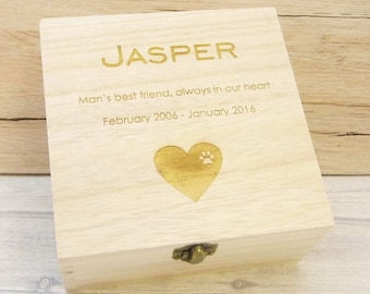 Personalised, Engraved Pet Remembrance box with Heart Design - Dog/Cat Memorial Box, Pet Remembrance Box - Available in Medium & Large