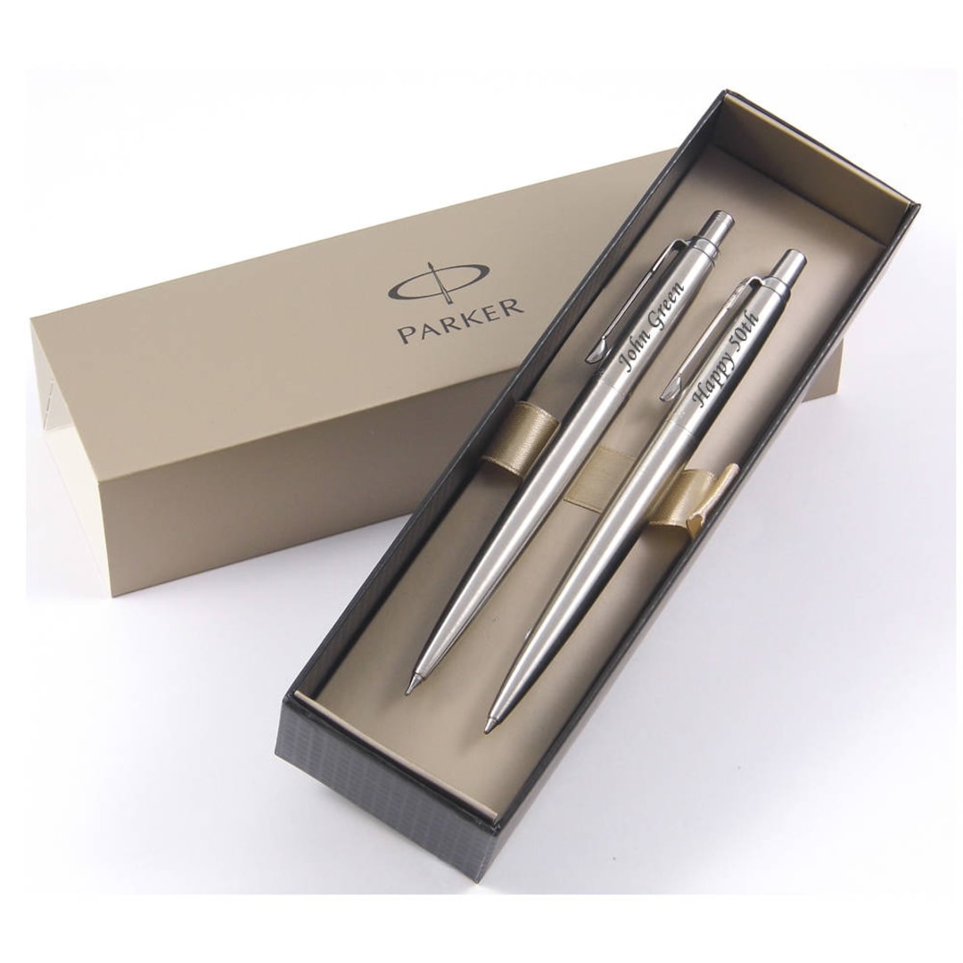Personalised Pen Set, Engraved Pen, Stainless Steel Parker Jotter