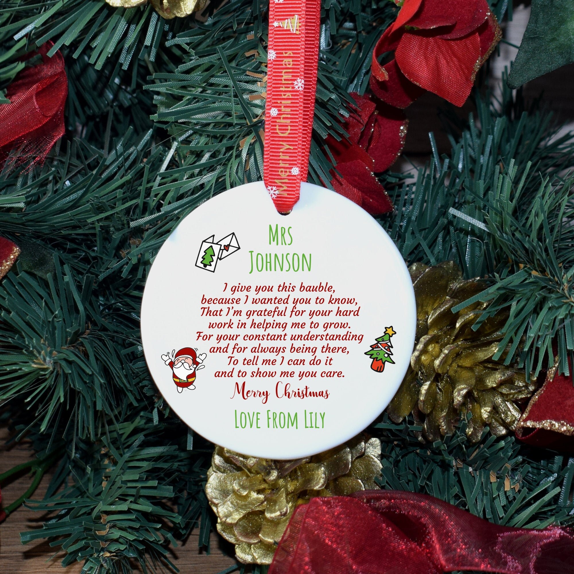 Teachers Gifts Christmas Gifts Christmas Bauble Personalised Etsy